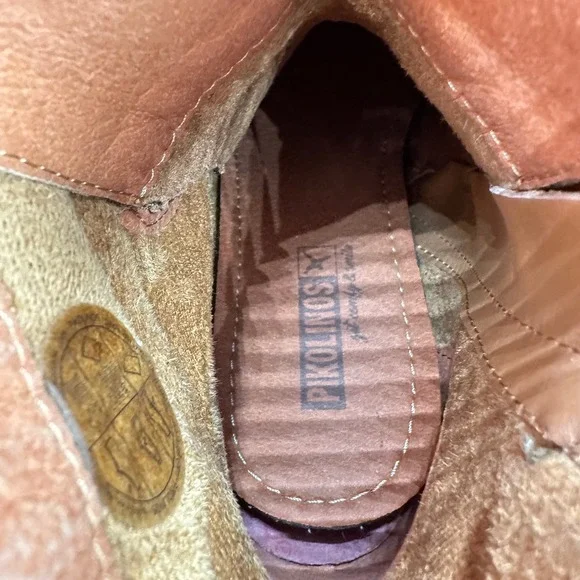 Pikolinos Brown Cognac Leather Lace Up Ankle Boots Block Heel Casual Comfort - Picture 5 of 12